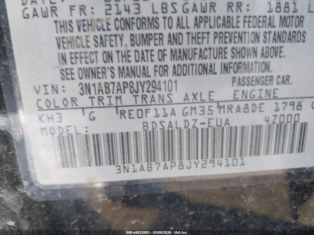 Aukcja sprzedaży 2018 Nissan Sentra Sv, vin: 3N1AB7AP8JY294101, numer aukcji: 44533883