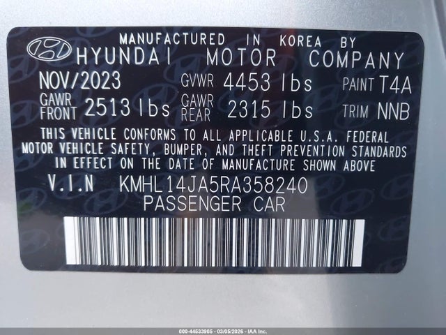Продажа на аукционе авто 2024 Hyundai Sonata Sel, vin: KMHL14JA5RA358240, номер лота: 44533905