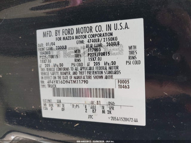 Aukcja sprzedaży 2004 Mazda B2300 Se, vin: 4F4YR16D94TM11790, numer aukcji: 44533912