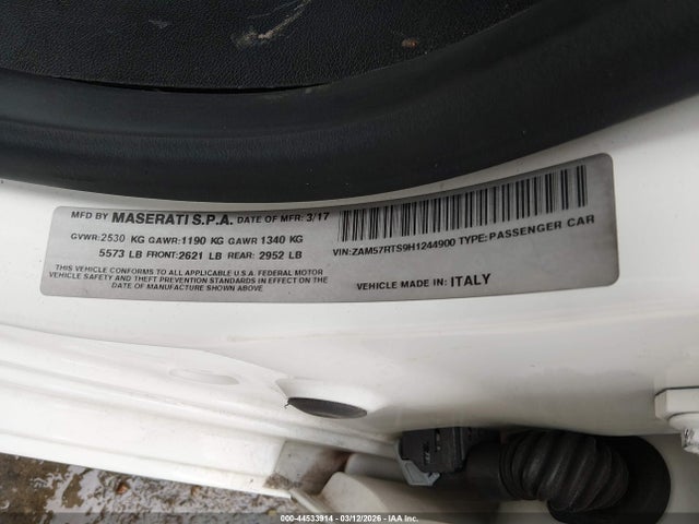 Aukcja sprzedaży 2017 Maserati Ghibli S Q4, vin: ZAM57RTS9H1244900, numer aukcji: 44533914