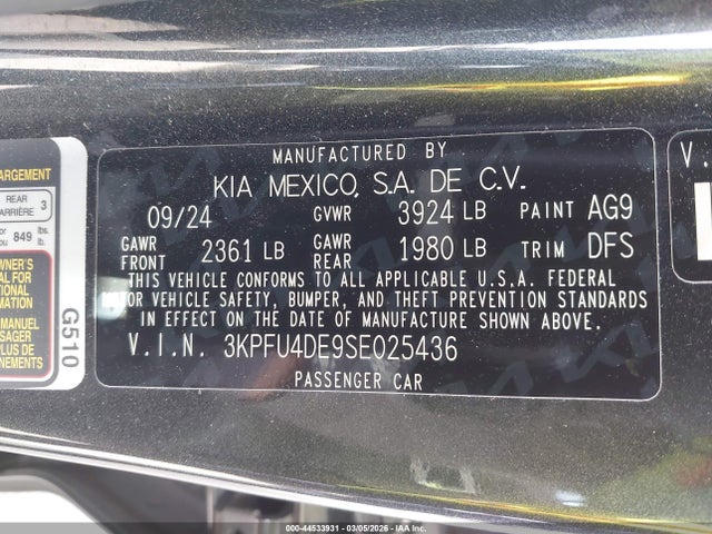 Aukcja sprzedaży 2025 Kia K4 Ex, vin: 3KPFU4DE9SE025436, numer aukcji: 44533931