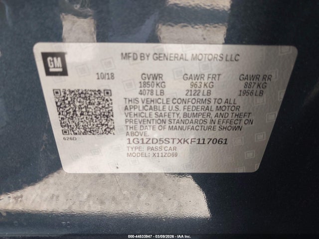 2019 CHEVROLET MALIBU 1G1ZD5STXKF117061 Photo 8