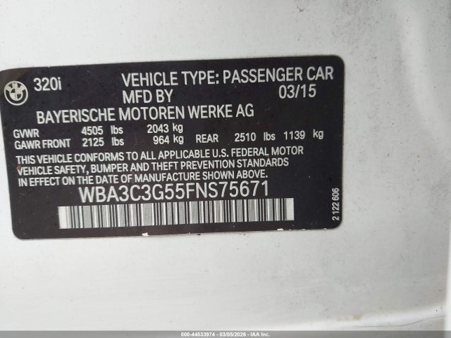Продаж на аукціоні авто 2015 Bmw 320i Xdrive, vin: WBA3C3G55FNS75671, номер лоту: 44533974