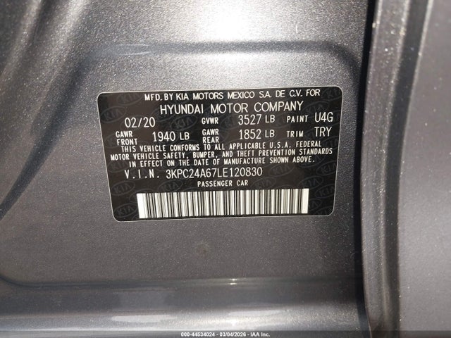 Продаж на аукціоні авто 2020 Hyundai Accent Se, vin: 3KPC24A67LE120830, номер лоту: 44534024