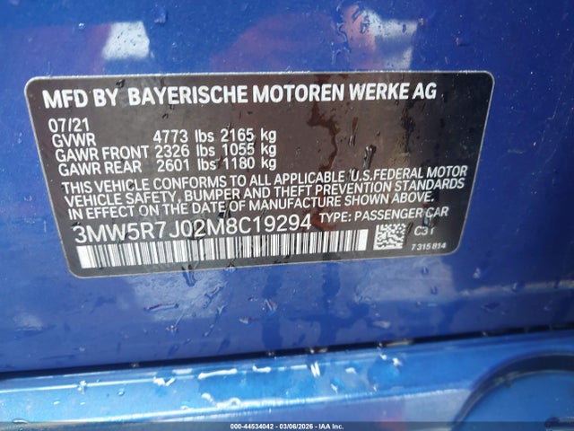 Продаж на аукціоні авто 2021 Bmw 330i Xdrive, vin: 3MW5R7J02M8C19294, номер лоту: 44534042