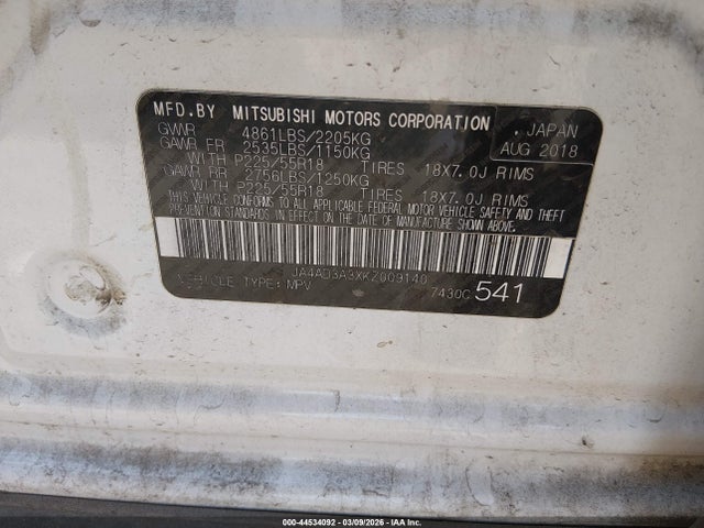 Продаж на аукціоні авто 2019 Mitsubishi Outlander Sel, vin: JA4AD3A3XKZ009140, номер лоту: 44534092