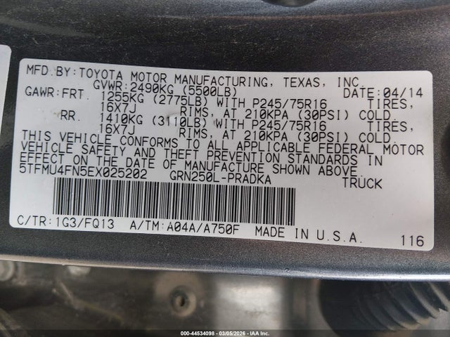 2014 TOYOTA TACOMA 5TFMU4FN5EX025202 Photo 8