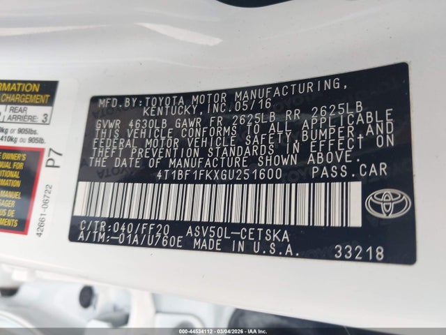 Toyota CAMRY SE 2016 4T1BF1FKXGU251600 Image 9