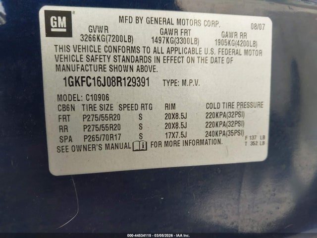 Aukcja sprzedaży 2008 Gmc Yukon Xl 1500 Slt, vin: 1GKFC16J08R129391, numer aukcji: 44534115