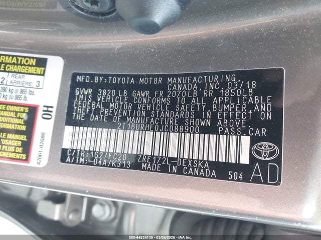 Toyota COROLLA SE 2018 2T1BURHE0JC088900 Image 9