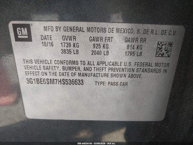 Chevrolet Cruze Lt Auto 2017 3G1BE6SM7HS536633 Image 9