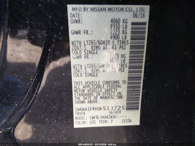 Aukcja sprzedaży 2016 Nissan Titan Xd Platinum Reserve Diesel, vin: 1N6BA1F4XGN513725, numer aukcji: 44534157