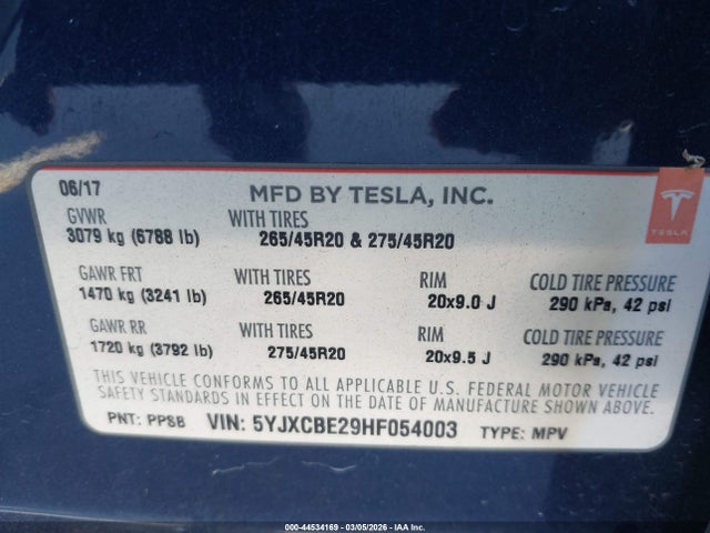 Aukcja sprzedaży 2017 Tesla Model X 100d/75d/90d, vin: 5YJXCBE29HF054003, numer aukcji: 44534169
