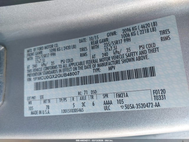 Ford ESCAPE SE 2016 1FMCU0GX2GUB48007 Image 9