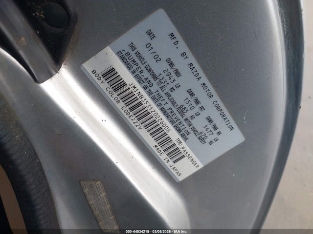 Продаж на аукціоні авто 2002 Mazda Mx-5 Miata Cloth/ls/se, vin: JM1NB353120226006, номер лоту: 44534215