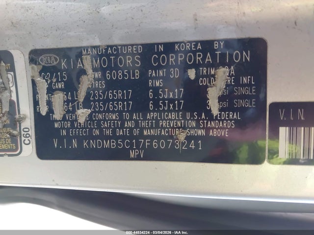 Продажа на аукционе авто 2015 Kia Sedona Lx, vin: KNDMB5C17F6073241, номер лота: 44534224