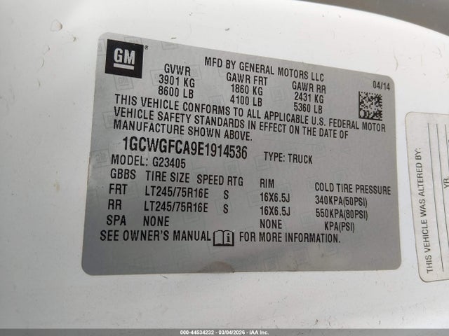 1GCWGFCA9E1914536 Chevrolet Express 2500 Work Van