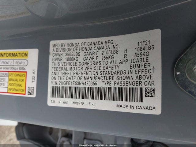 2HGFE1E53NH470355 Honda CIVIC SI SEDAN