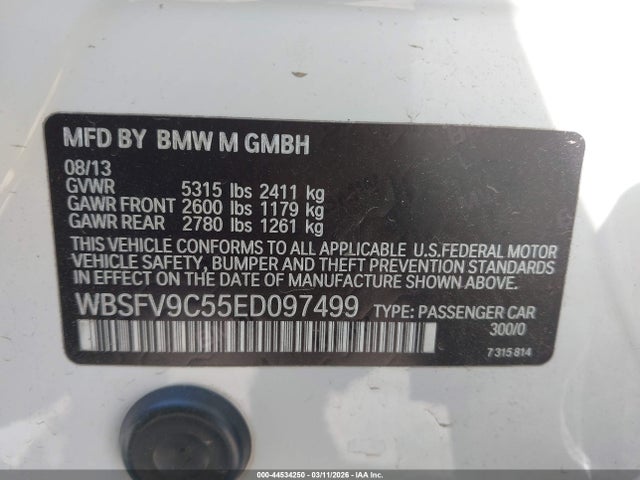 44534250 :رقم المزاد ، WBSFV9C55ED097499 vin ، 2014 Bmw M5 مزاد بيع