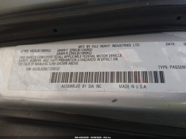 Aukcja sprzedaży 2007 Subaru Legacy 2.5i Limited, vin: 4S3BL626977200137, numer aukcji: 44534259