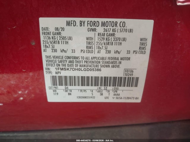 2020 FORD EXPLORER 1FMSK7DH0LGD05386 Photo 8