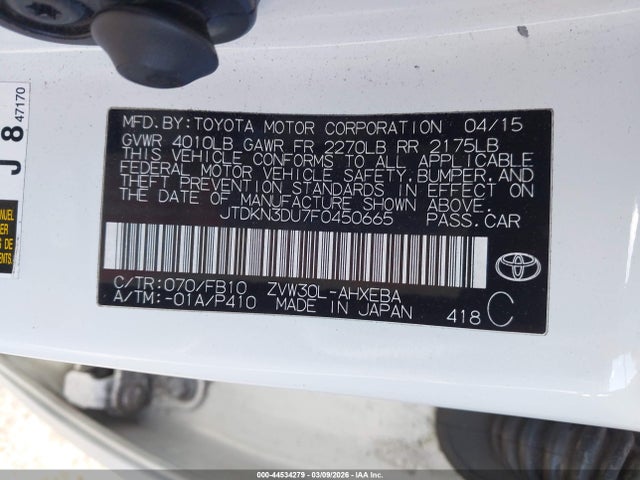 JTDKN3DU7F0450665 Toyota Prius Two