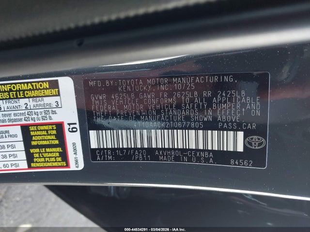 Toyota CAMRY LE 2026 4T1DAACK2TU677805 Image 9