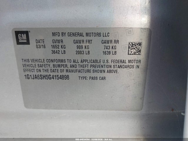 1G1JA6SH5G4154898 Chevrolet Sonic Ls Auto