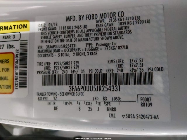 Ford Fusion Hybrid S 2018 3FA6P0UU5JR254331 Image 9