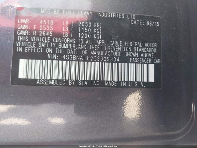 Subaru Legacy 2.5i Premium 2016 4S3BNAF62G3009304 Image 9