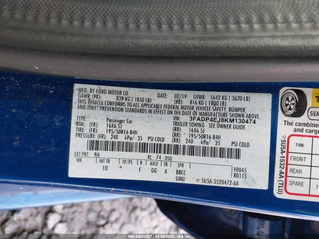 Ford FIESTA SE 2019 3FADP4EJ8KM130474 Image 9