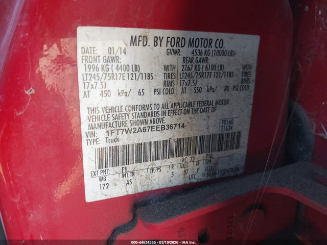 Ford F-250 Xl 2014 1FT7W2A67EEB36714 Image 9
