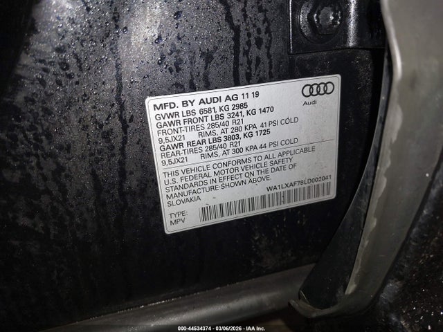 Aukcja sprzedaży 2020 Audi Q7 Premium Plus 55 Tfsi Quattro Tiptronic, vin: WA1LXAF78LD002041, numer aukcji: 44534374