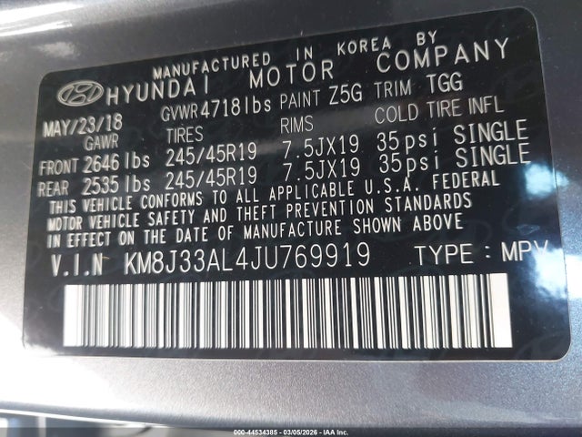 KM8J33AL4JU769919 Hyundai Tucson Sport