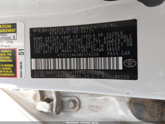 4T1C11AK0MU576228 Toyota CAMRY LE