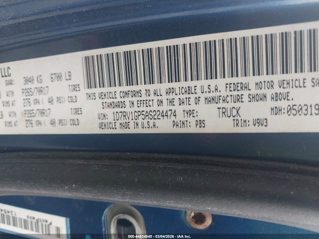 44534540 :رقم المزاد ، 1D7RV1GP5AS224474 vin ، 2010 Dodge Ram 1500 St مزاد بيع