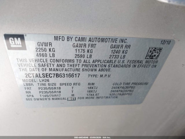 44534546 :رقم المزاد ، 2CTALSEC7B6316617 vin ، 2011 Gmc Terrain Sle-2 مزاد بيع