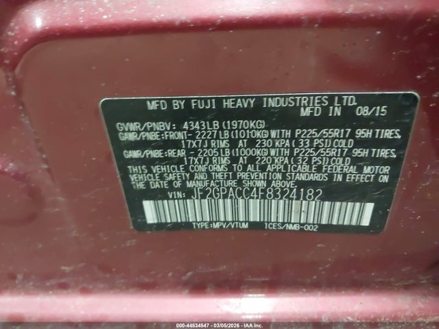 Продаж на аукціоні авто 2015 Subaru Xv Crosstrek 2.0i Premium, vin: JF2GPACC4F8324182, номер лоту: 44534547