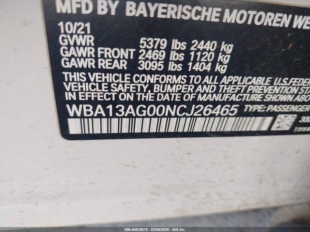 Aukcja sprzedaży 2022 Bmw 530e, vin: WBA13AG00NCJ26465, numer aukcji: 44534570