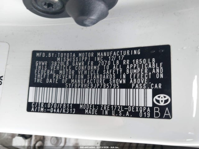 Toyota Corolla Le Eco 2018 5YFBPRHE9JP785795 Image 9