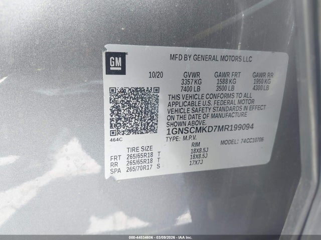 1GNSCMKD7MR199094 Chevrolet Tahoe 2wd Ls