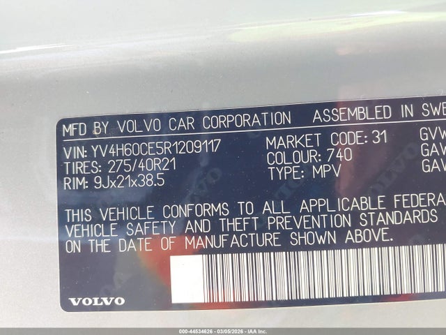 YV4H60CE5R1209117 Volvo Xc90 Recharge Plug-in Hybrid T8 Plus Bright Theme 7-seater
