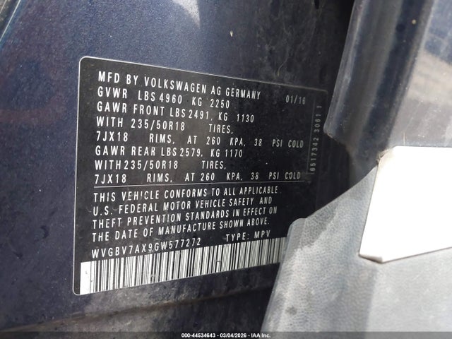 2016 VOLKSWAGEN TIGUAN WVGBV7AX9GW577272 Photo 8