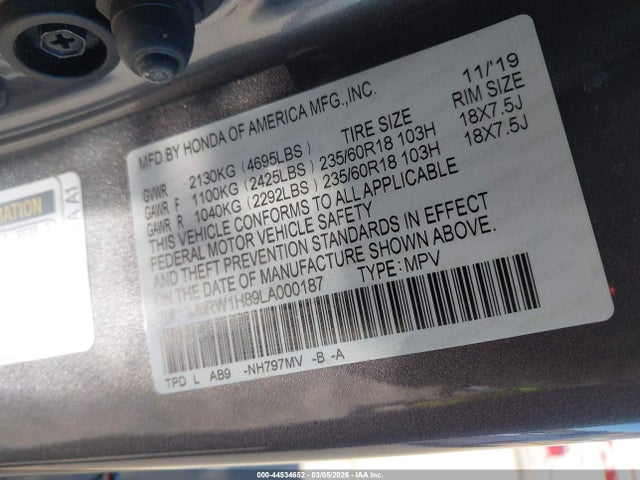 5J6RW1H89LA000187 Honda Cr-v 2wd Ex-l