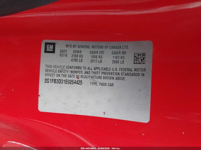 Chevrolet Camaro 1lt 2014 2G1FB3D31E9264425 Image 9