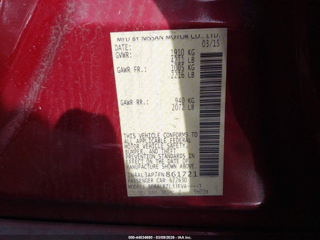 1N4AL3AP7FN861721 Nissan Altima 2.5 Sl