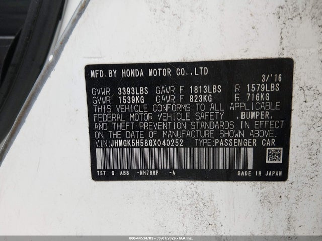 JHMGK5H58GX040252 Honda FIT LX