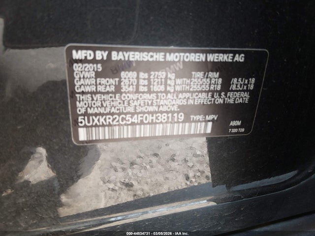 44534731 :رقم المزاد ، 5UXKR2C54F0H38119 vin ، 2015 Bmw X5 Sdrive35i مزاد بيع