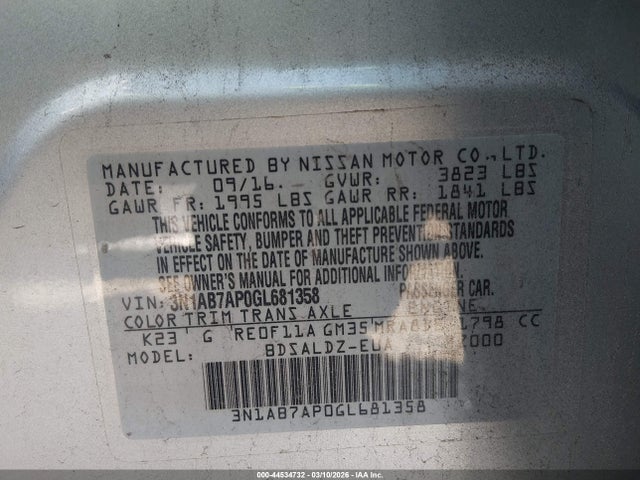 Nissan SENTRA SV 2016 3N1AB7AP0GL681358 Image 9