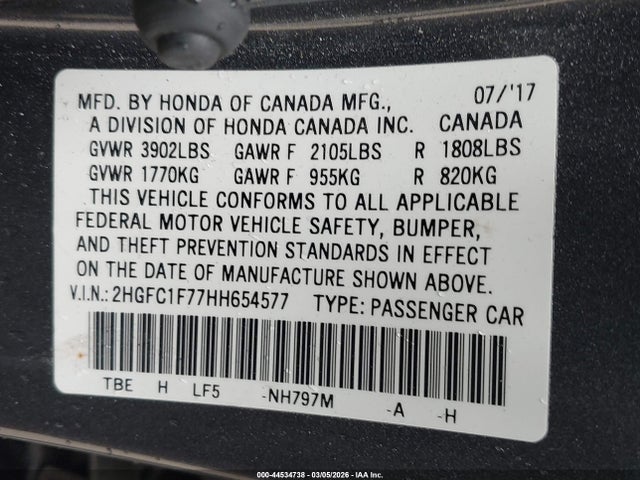 Honda Civic Ex-l 2017 2HGFC1F77HH654577 Image 9